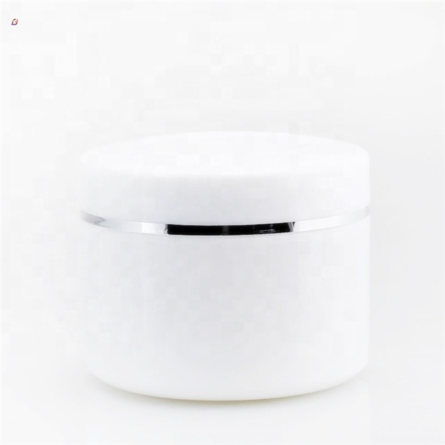 Silver edge round pp white lid cream jar white with spoon