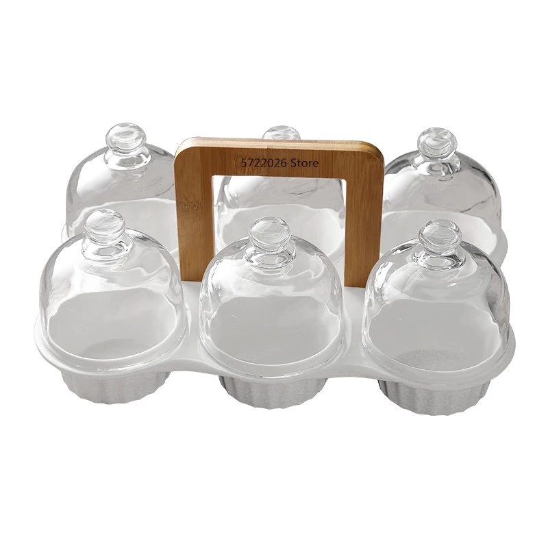 Simple ceramic dessert bowl dustproof glass cover creative separation type dessert fruit tray snack storage jar