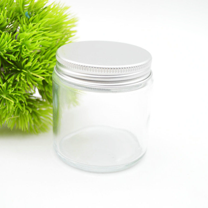 Simple  clear round glass candle jar with lid 120ml glass jar