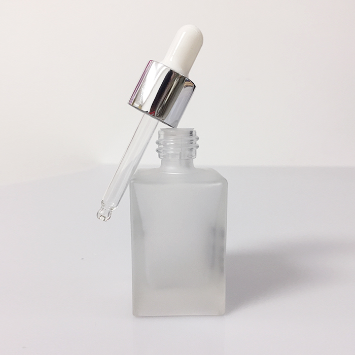 Simple design cosmetic Square Frosted Clear White Rectangular Glass Bottle 30 ml skincare dropper bottle