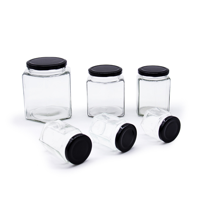 Six Arrises Glass Jars Kitchen Food Storage Bottle With Metal Cover