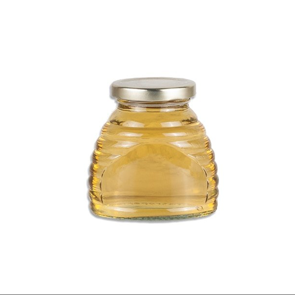 Skep 12 oz Glass Jar for Honey gold metal lug lid