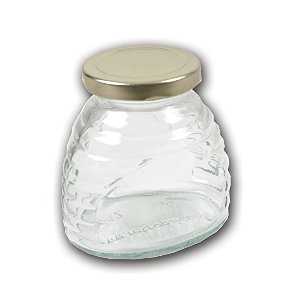 Skep 12 oz Glass Jar for Honey gold metal lug lid