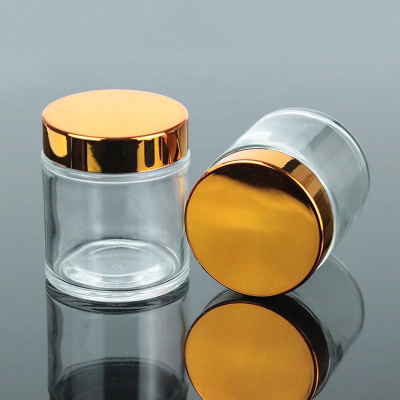 Skin Care 120ml Wholesale Round Clear Glass Cosmetic Jar 4oz  With UV Gold Screw Lid (GJM35)