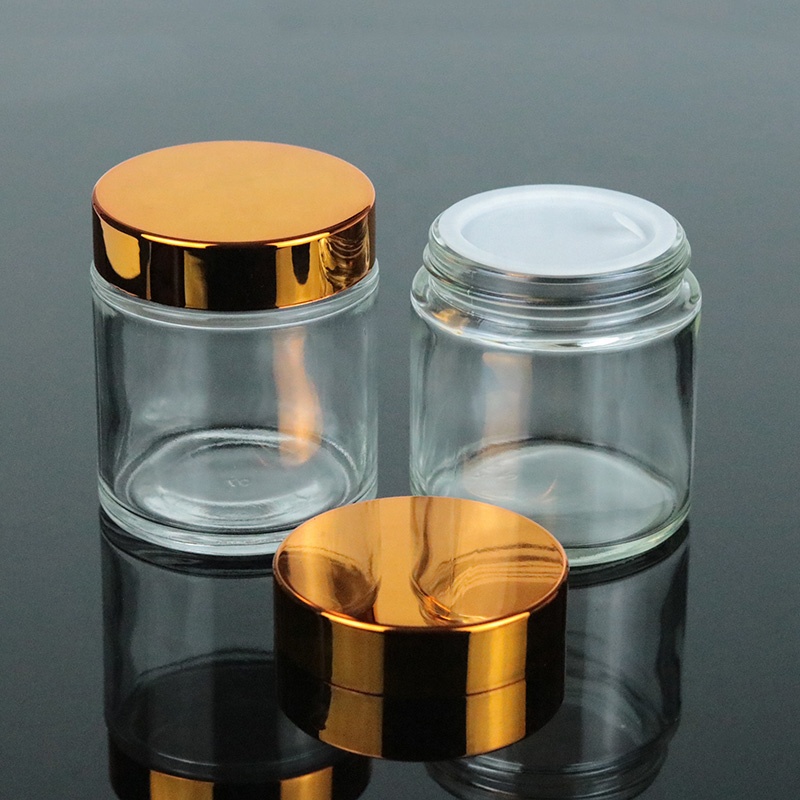 Skin Care 120ml Wholesale Round Clear Glass Cosmetic Jar 4oz With UV Gold Screw Lid (GJM35)
