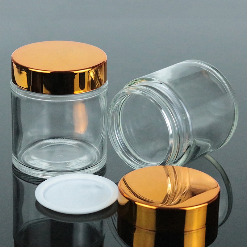 Skin Care 120ml Wholesale Round Clear Glass Cosmetic Jar 4oz With UV Gold Screw Lid (GJM35)