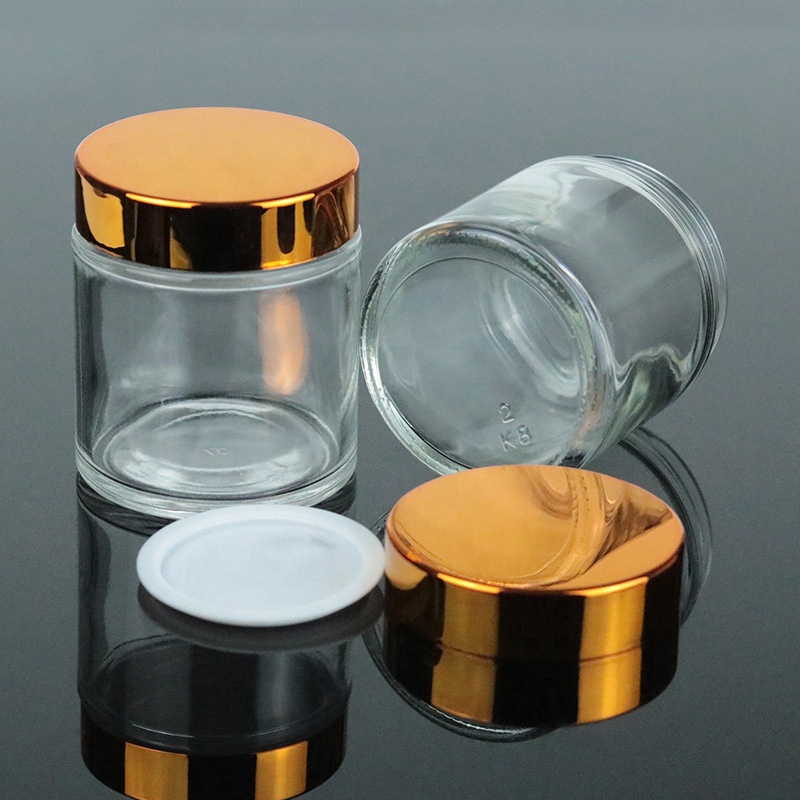 Skin Care 120ml Wholesale Round Clear Glass Cosmetic Jar 4oz With UV Gold Screw Lid (GJM35)