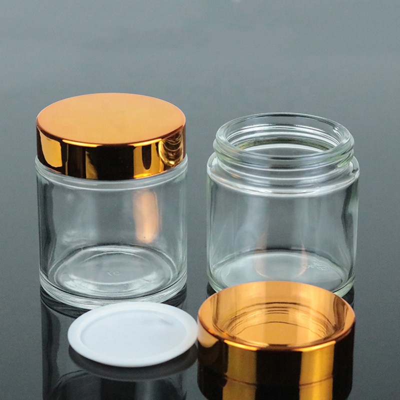 Skin Care 120ml Wholesale Round Clear Glass Cosmetic Jar 4oz With UV Gold Screw Lid (GJM35)