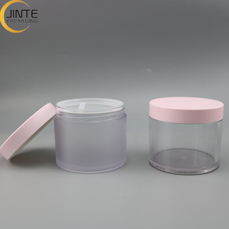 Skin Care Cosmetics Container 8oz PETG Transparent and Frosted Body With Lovely Pink lids for Haircare packaging