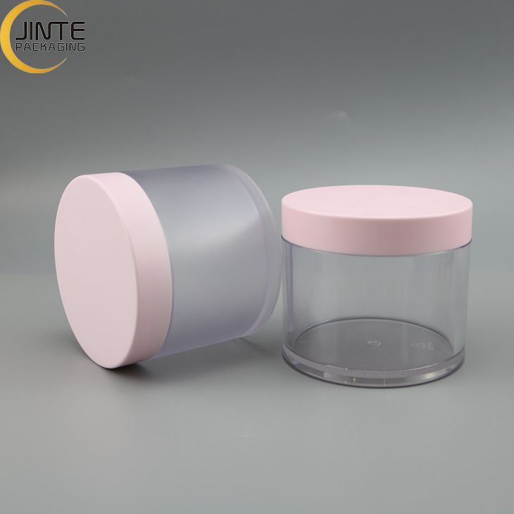 Skin Care Cosmetics Container 8oz PETG Transparent and Frosted Body With Lovely Pink lids for Haircare packaging