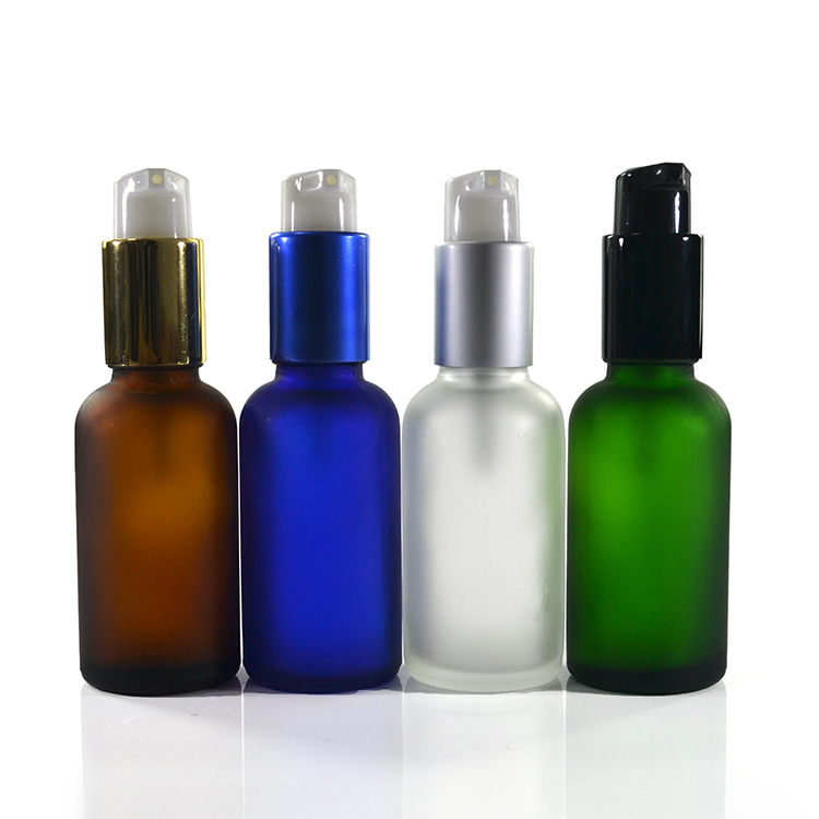 Skin Care Cream Use 15ml 20ml 30ml Frosted Amber Cosmetic Glass Base Material Serum Lotion Pump Bottle With Sliver Cream Pump