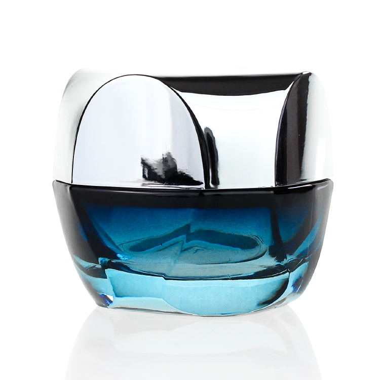 Skin Care Cream sky-blue shade to clear glass empty cream bottle jar glass cosmetic set with lid emboitement