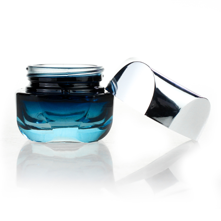 Skin Care Cream sky-blue shade to clear glass empty cream bottle jar glass cosmetic set with lid emboitement