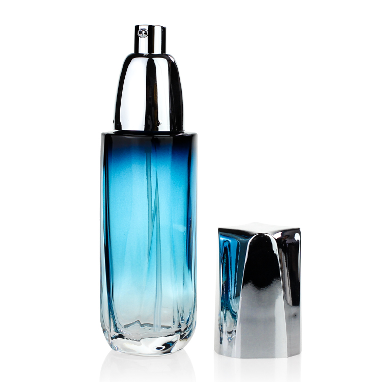 Skin Care Cream sky-blue shade to clear glass empty cream bottle jar glass cosmetic set with lid emboitement