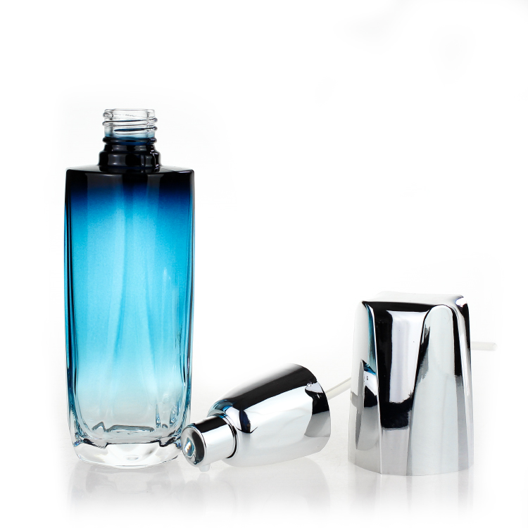 Skin Care Cream sky-blue shade to clear glass empty cream bottle jar glass cosmetic set with lid emboitement