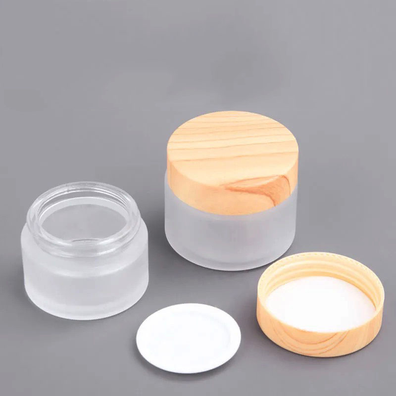 Skin Care Glass Cream Jar With Wood Grain Plastic Cap