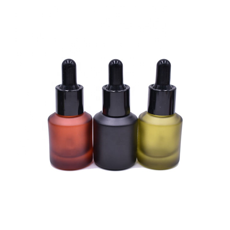 Skin Care Glass Essential Oil Bottle Cosmetic Frosted Green Amber Black 0.5oz 15ml Dropper Glass Bottle Serum