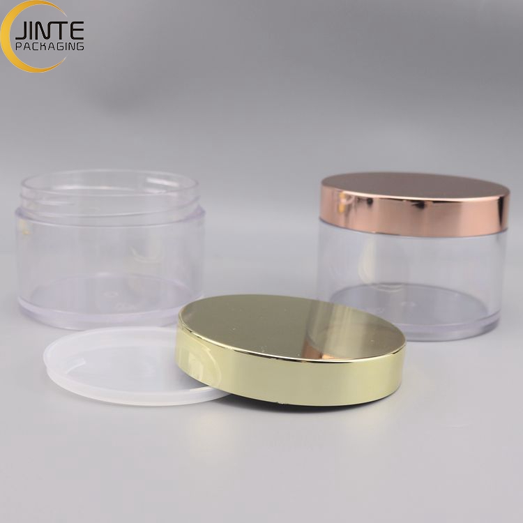 Skin Care Jars Plastic Jar Food Grade With Lid 200ml Clear Jar With Rose Gold Lid Lip Scrub Container