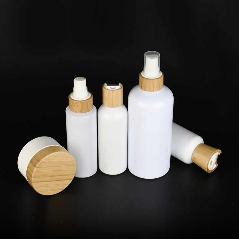 Skin Care Packaging 30g 50g 100g 150g 200g 250g 500ml White Plastic Shampoo Bottle and Cream Jars with Bamboo Lid