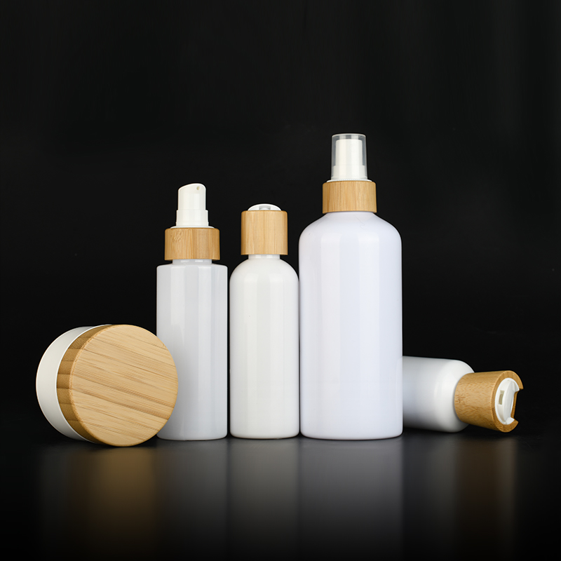 Skin Care Packaging 30g 50g 100g 150g 200g 250g 500ml White Plastic Shampoo Bottle and Cream Jars with Bamboo Lid