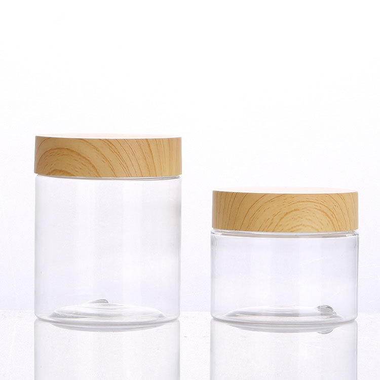 Skin Care Plastic PET Cream Jar With Wood Grain Plastic Cap