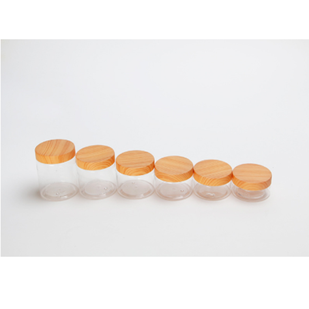 Skin Care Plastic PET Cream Jar With Wood Grain Plastic Cap