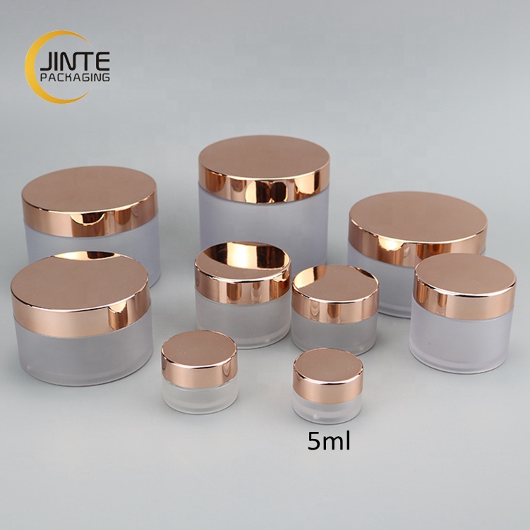 Skin Care Use Round Shape Eco-friendly PETG Container 5g Plastic Frost Jar with Rose Gold Cap