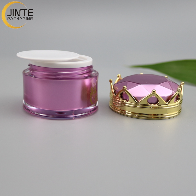 Skin Care Use and Acrylic Material Crown Shape Packaging, Pearl White Plastic Cosmetic Jar 5g 10g
