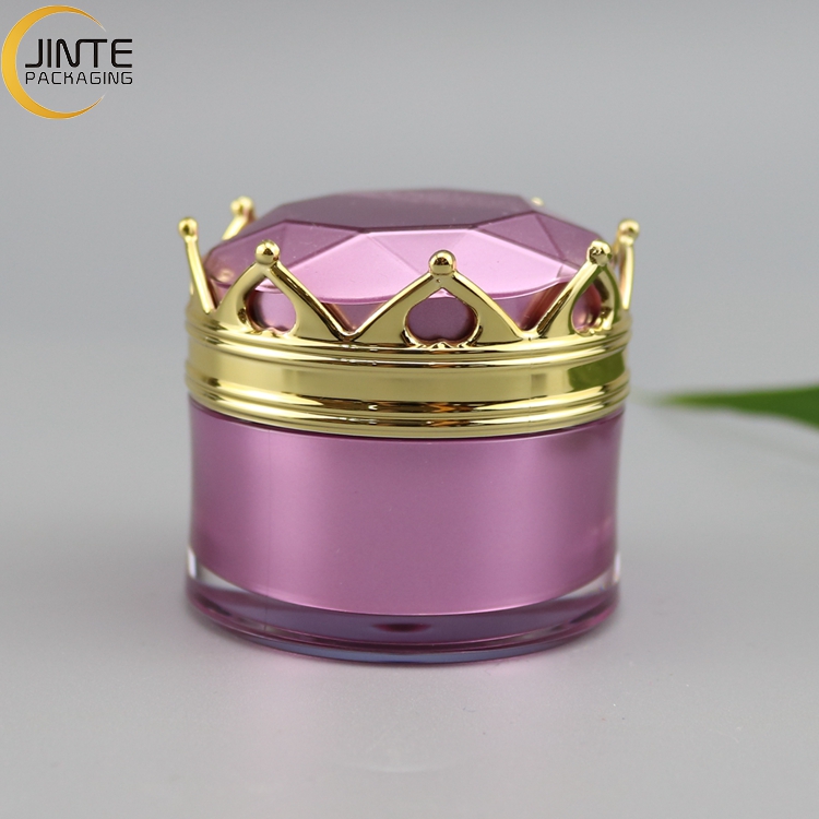 Skin Care Use and Acrylic Material Crown Shape Packaging, Pearl White Plastic Cosmetic Jar 5g 10g
