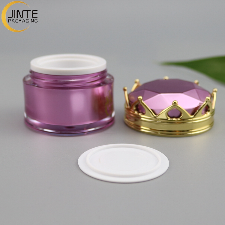 Skin Care Use and Acrylic Material Crown Shape Packaging, Pearl White Plastic Cosmetic Jar 5g 10g