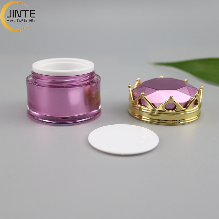 Skin Care Use and Acrylic Material Crown Shape Packaging, Pearl White Plastic Cosmetic Jar 5g 10g