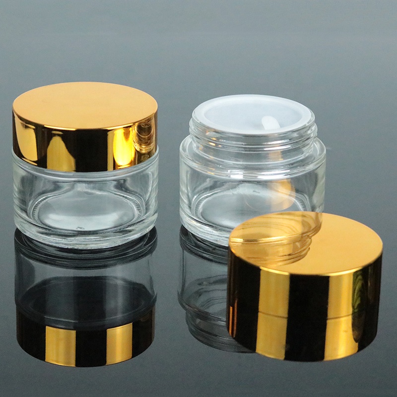 Skin Care100g Glass Jar Factory Clear Glass Cosmetic Jar With Gold Lid (GJM28)