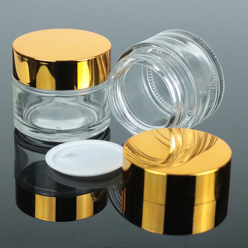 Skin Care100g Glass Jar Factory Clear Glass Cosmetic Jar With Gold Lid (GJM28)