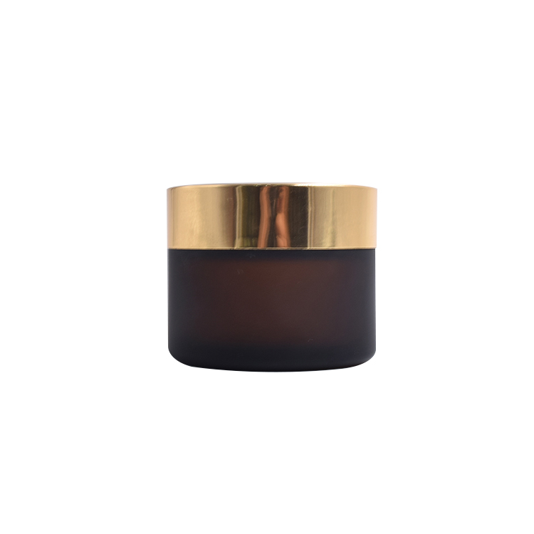 Skin care 30g 50g  glass cosmetic jar frosted amber cosmetics glass jar with aluminum gold lid