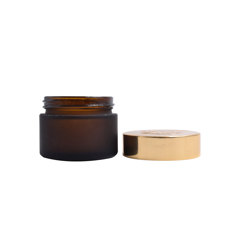 Skin care 30g 50g glass cosmetic jar frosted amber cosmetics glass jar with aluminum gold lid