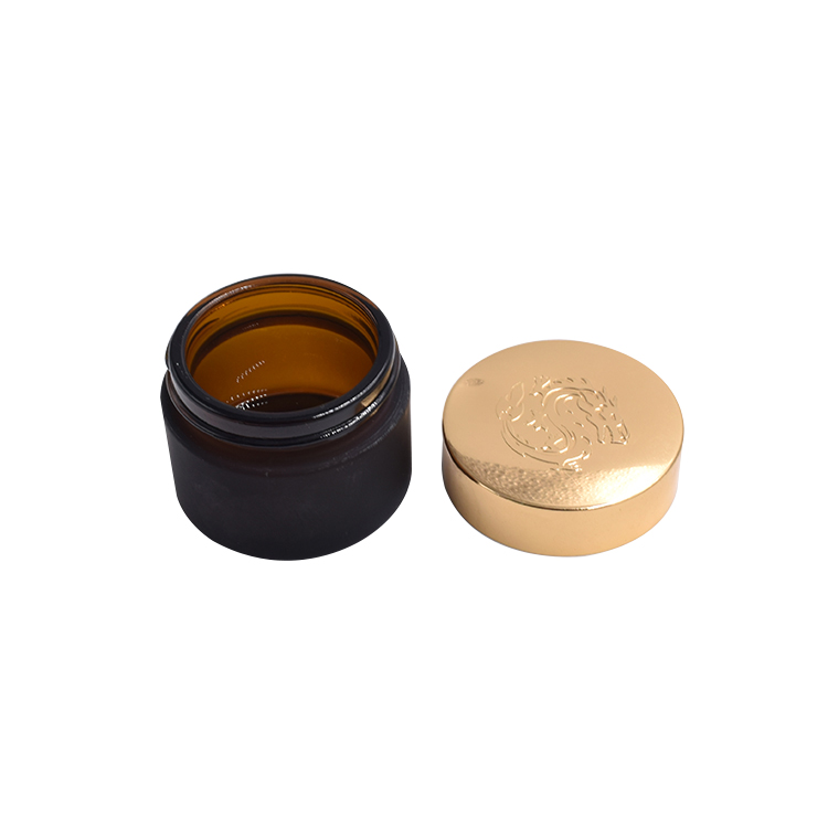 Skin care 30g 50g glass cosmetic jar frosted amber cosmetics glass jar with aluminum gold lid