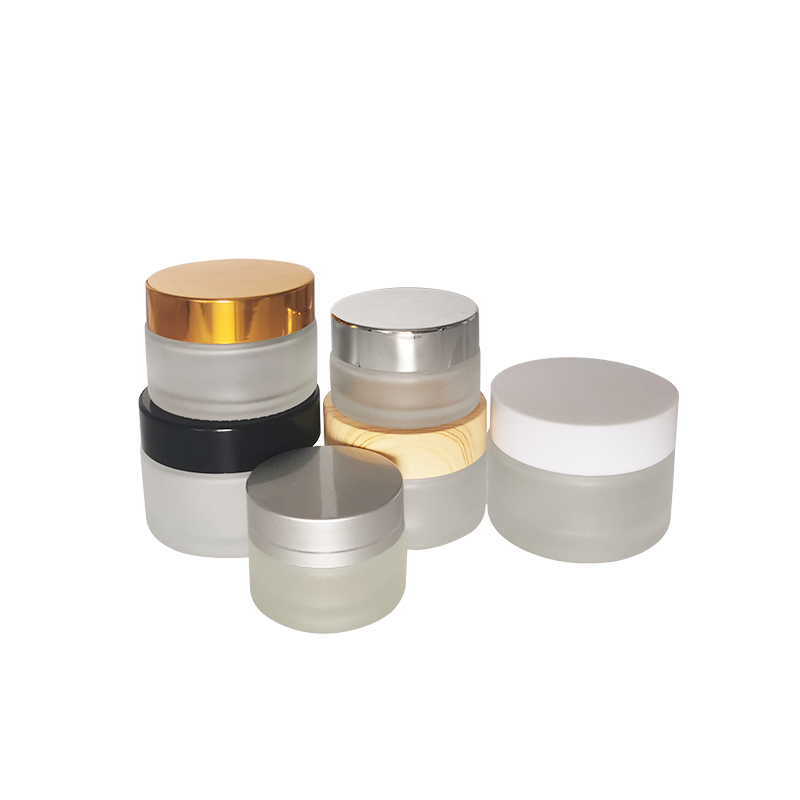 Skin care  5g 10g 15g 30g 50g 100g 200g clear  frosted amber glass cosmetic face body cream jars with black plastic lids