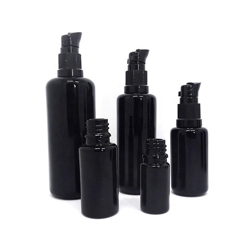 Skin care black ultraviolet glass cream gel jar uv lotion bottle