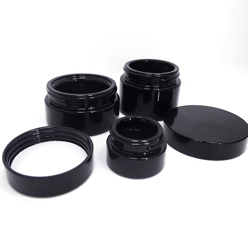 Skin care black ultraviolet glass cream gel jar uv lotion bottle