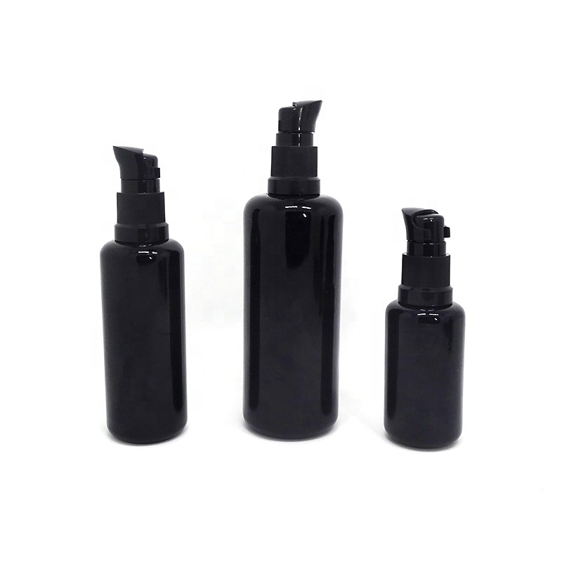 Skin care black ultraviolet glass cream gel jar uv lotion bottle