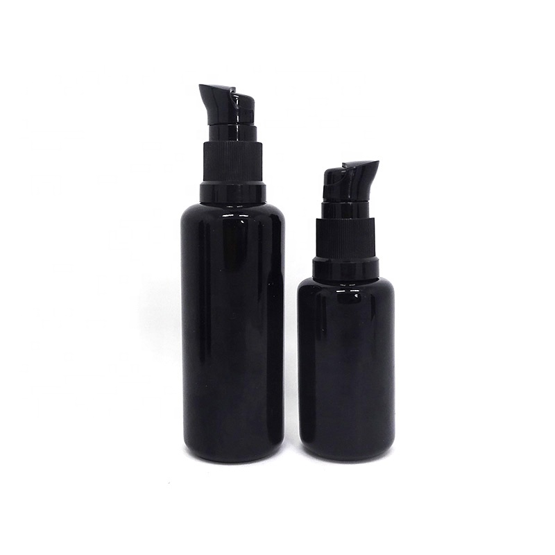 Skin care black ultraviolet glass cream gel jar uv lotion bottle