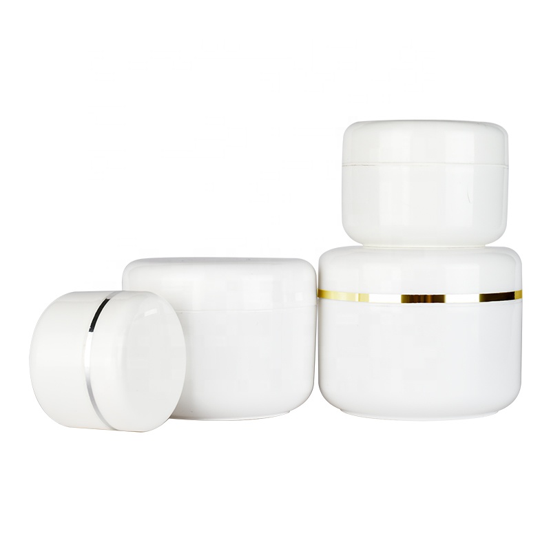 Skin care container 10g 20g 50g 100g 250g white Cosmetic facial cream pp plastic jar with silver and gold edge