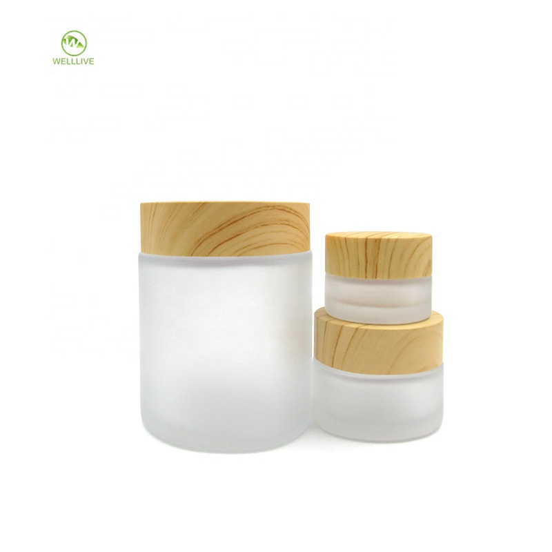 Skin care cream container 30g 50g 100g frosted clear glass cream jar with wood screw cap