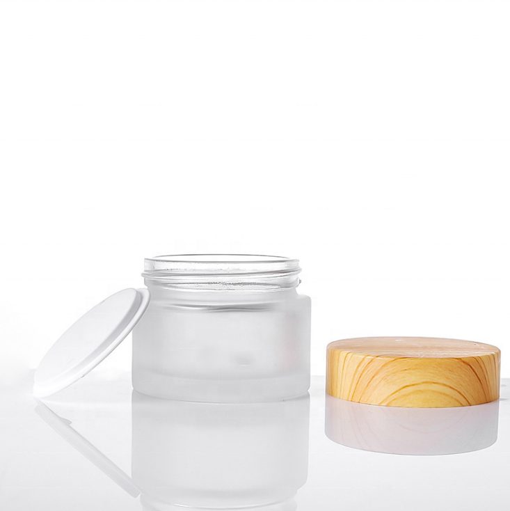 Skin care cream glass bottle cream bamboo cap bottles eye cream cosmetic jar glass bamboo