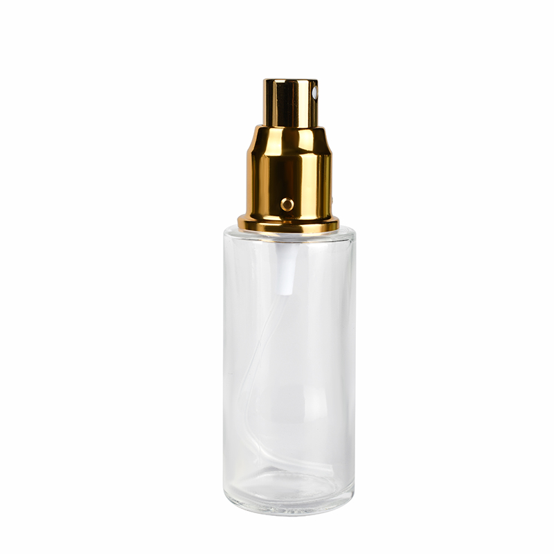 Skin care lotion toner 30ml 50ml 60ml 100ml 120ml flat shoulder frosted clear glass spray bottle with aluminum pump sprayer