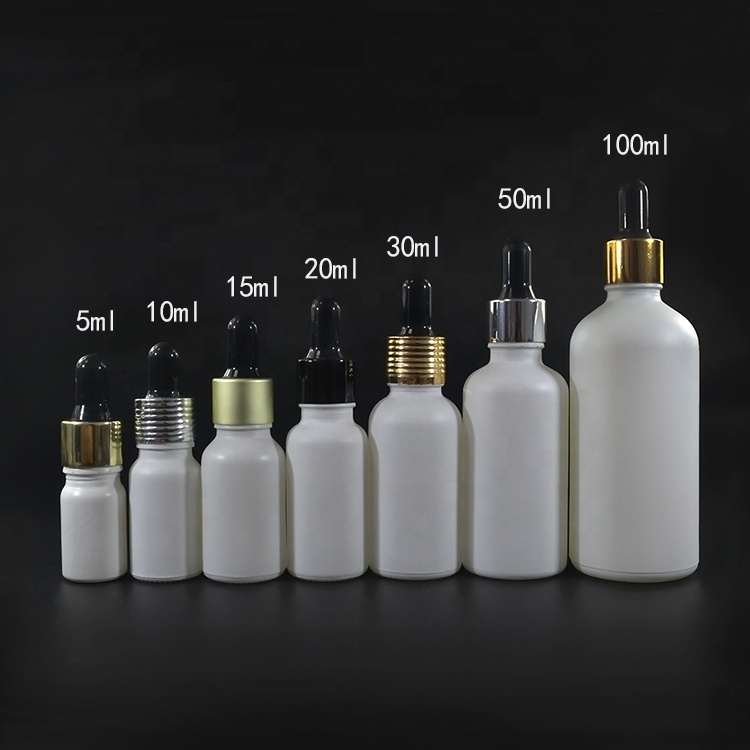 Skin care massage oil 15ml 20ml 30ml 50ml 100ml matte frosted white glass dropper bottle with gold dripper top wholesales