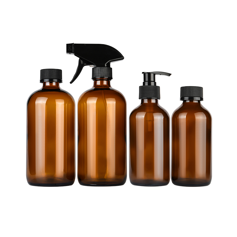 Skin care packaging 250ml  500ml amber boston glass Trigger sprayer bottle with pet plastic spray cap