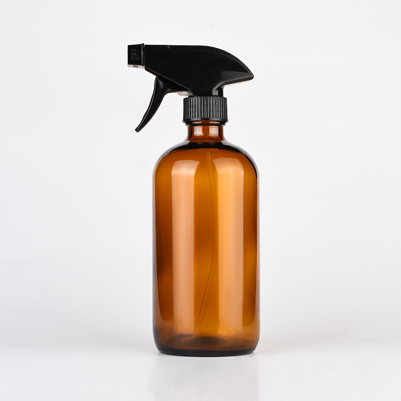 Skin care packaging 250ml 500ml amber boston glass Trigger sprayer bottle with pet plastic spray cap