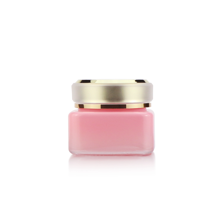 Skin care packaging 30g 50g pink square empty cosmetic cream container glass cream jar with acrylic gold cap