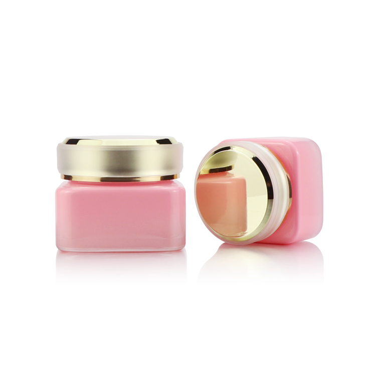 Skin care packaging 30g 50g pink square empty cosmetic cream container glass cream jar with acrylic gold cap